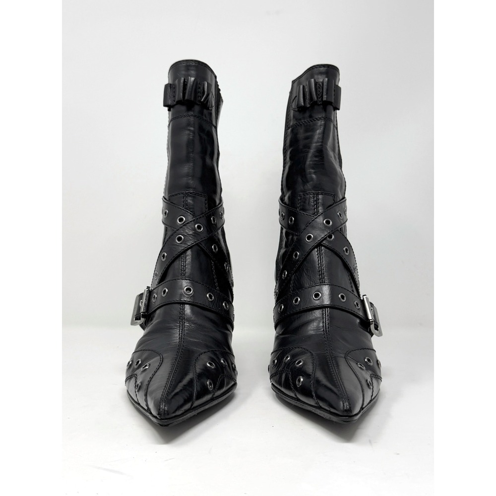 Dior Galliano 2002 Vintage Black Leather Grommet‎ Buckle Boots 40 - Picture 4 of 9